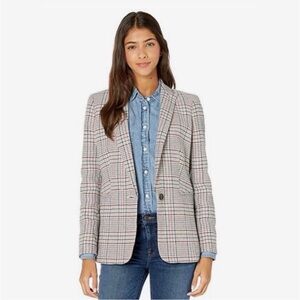 J. Crew Parke Blazer Jacket Italian Wool Ivory Pink Plaid Classic Preppy 12